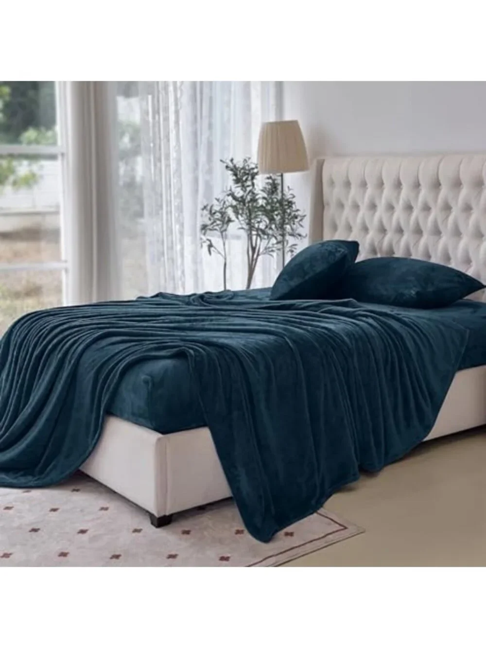 Cozy Velvet Plush Flannel Sheet Set - 4-Piece Deep Pocket Twin XL, Navy - Soft